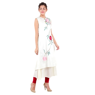 Women's Casual Printed Kurti Off-White-L-Off-White-1