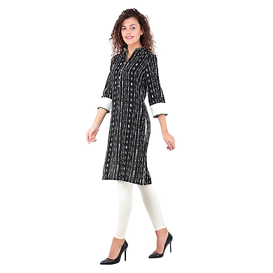 Women's Straight Printed Kurti Black-M-Black-2