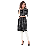 Women's Straight Printed Kurti Black-Black-XL