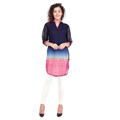 Women's Straight Printed Kurti Navy-FF-K814-Navy-2XL