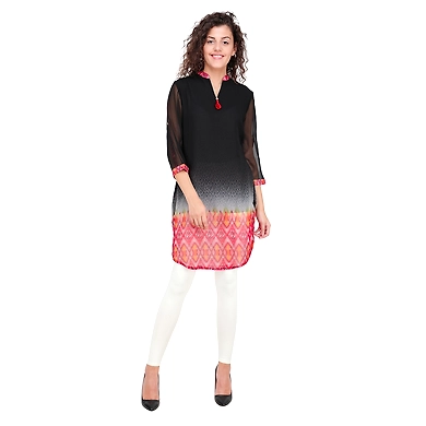 Women's Straight Printed Kurti Black-FF-K814-Black-2XL
