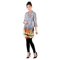 Women's Straight Printed Kurti Grey-Grey-M