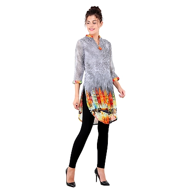 Women's Straight Printed Kurti Grey-XL-Grey-2