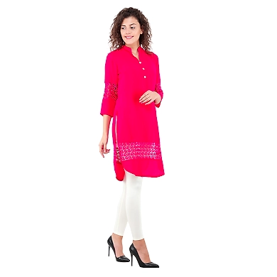 Women's Straight Kurti Fushia-XL-Fushia -2
