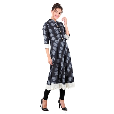 Women's Casual Printed Kurti Black-XL-Black-2
