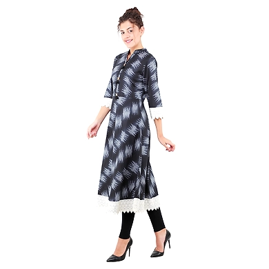 Women's Casual Printed Kurti Black-2XL-Black-1