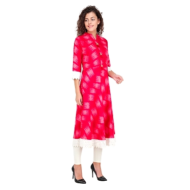 Women's Casual Printed Kurti Red-Red-M-2