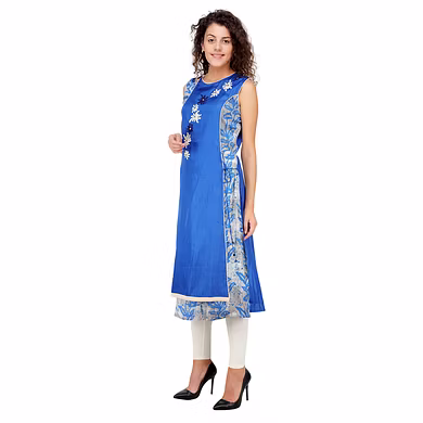 Women's Casual Printed Kurti Blue-Blue-M-1