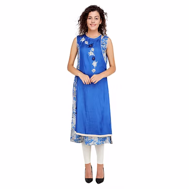 Women's Casual Printed Kurti Blue-FF-K821-Blue-2XL