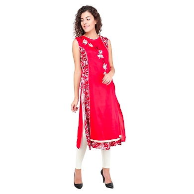 Women's Casual Printed Kurti Red-Red-L-1