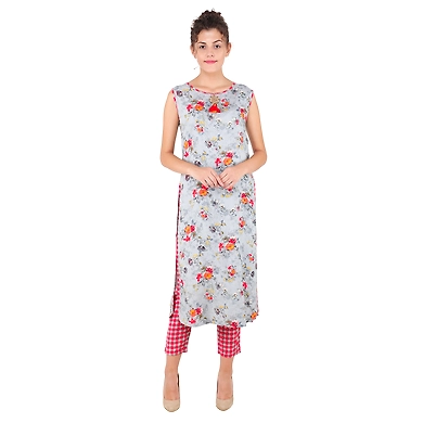 Women's Casual Printed Kurti Set Red-FF-K822-Red-XL