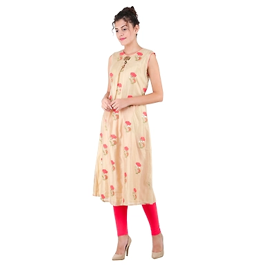 Women's Printed Kurti Gold-M-Gold-1