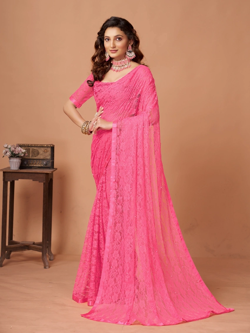Fancy Designer Jacquard Saree-Dark Pink-1