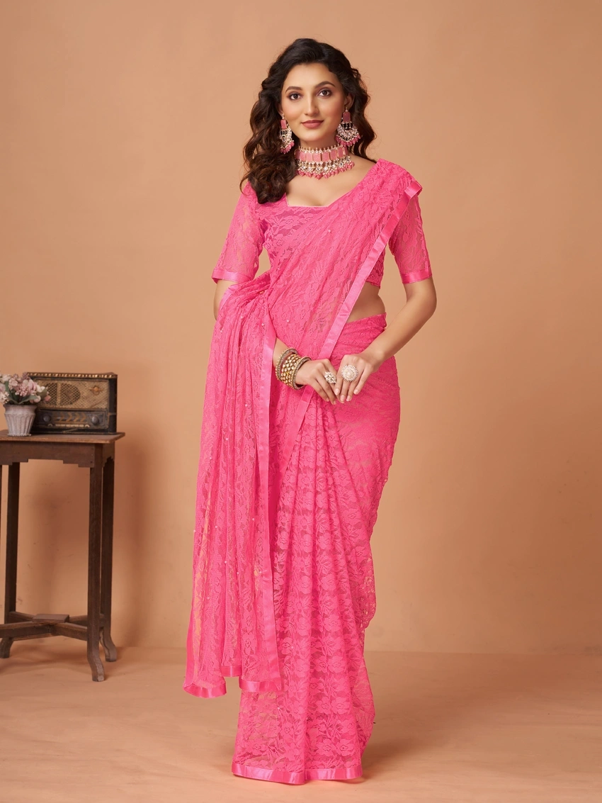 Fancy Designer Jacquard Saree-Dark Pink-2