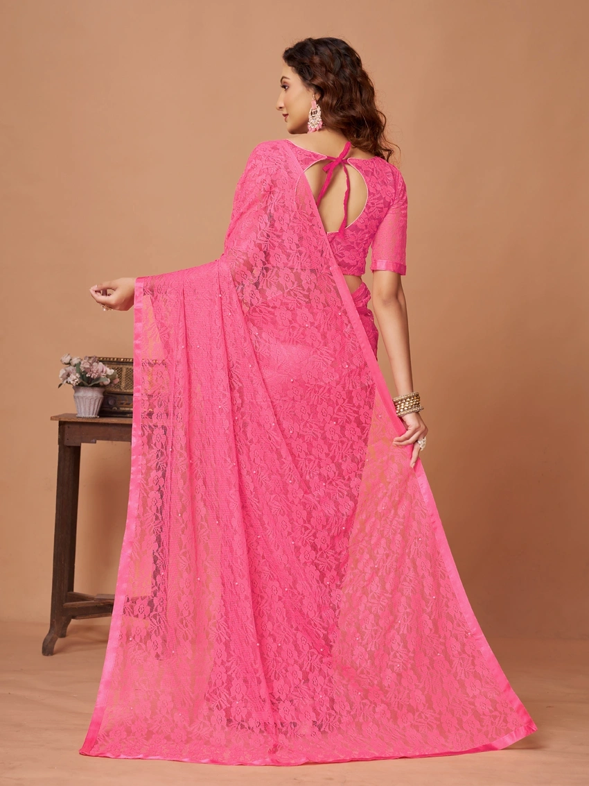 Fancy Designer Jacquard Saree-Dark Pink-3
