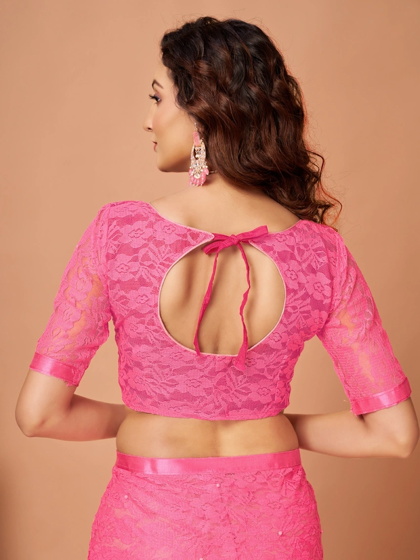 Fancy Designer Jacquard Saree-Dark Pink-4