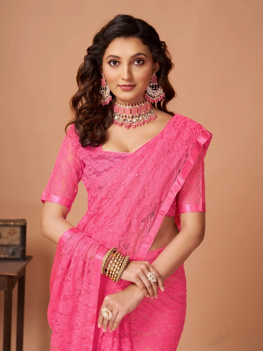 Fancy Designer Jacquard Saree-Dark Pink-5