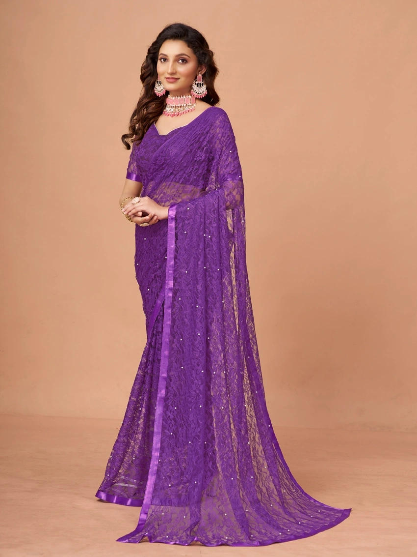 Fancy Designer Jacquard Saree-Purple-1