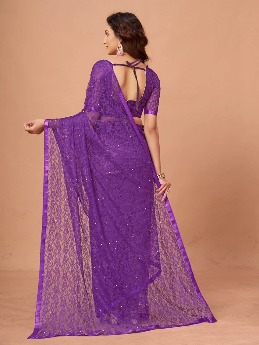 Fancy Designer Jacquard Saree-Purple-3