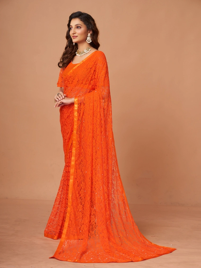 Fancy Designer Jacquard Saree-Orange-1