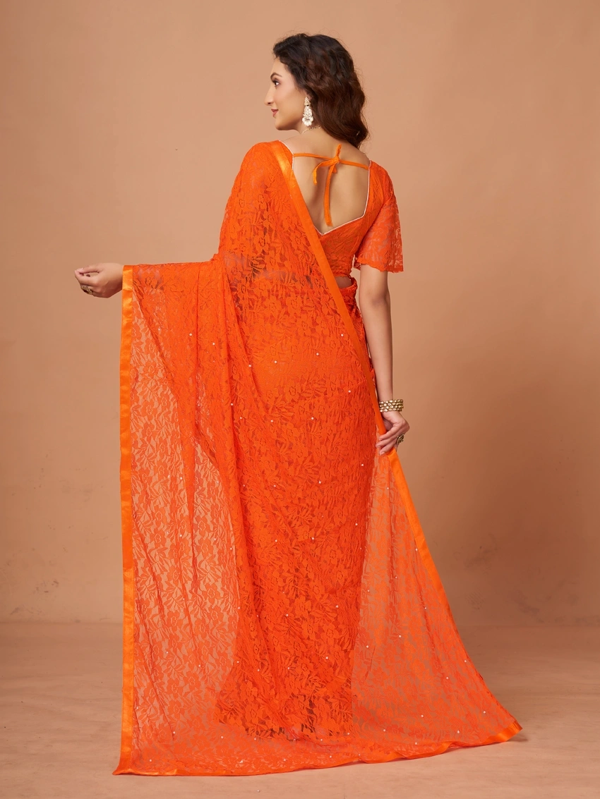 Fancy Designer Jacquard Saree-Orange-3