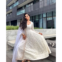 shiv luxurious faux georgette gown with fancy thread work