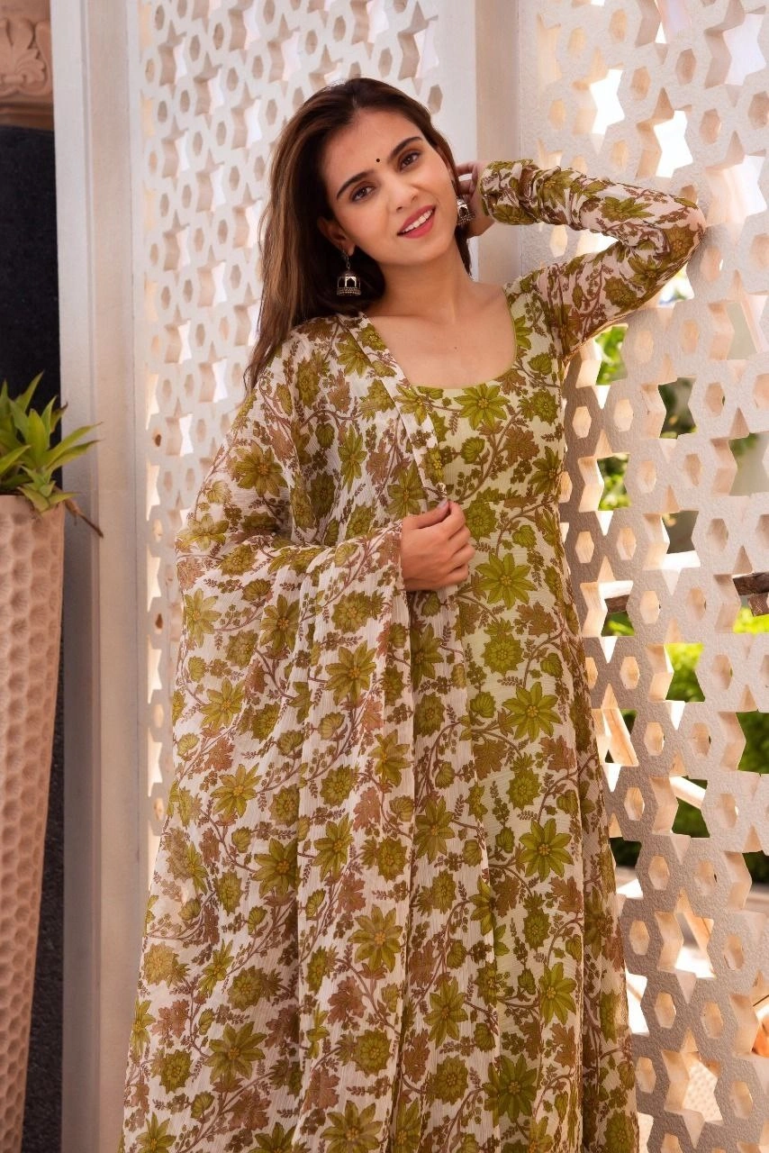 Georgette Printed Gown With Dupatta-2