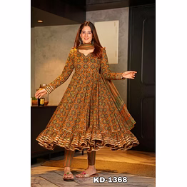 shiv elegant maslin cotton gown with gota patti work and digital print