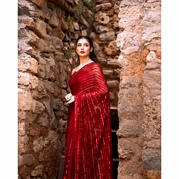 shiv red georgette saree with sequence work