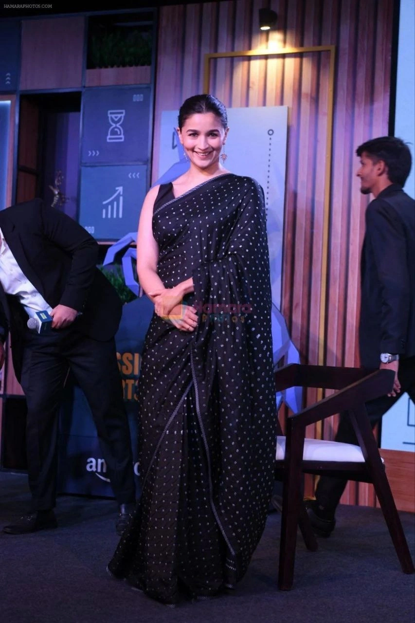 Alia Bhatt Soft Georgette Black Saree - Elegant Women's Clothing-Black-1