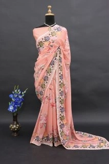 Elegant Digital Print Saree with Sequin Embroidery | Perfect for Special Occasions-Pink-3