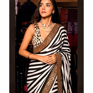Black Georgette Saree with Digital Prints
