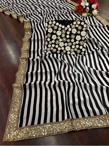Stunning Georgette Saree with Digital Print &amp; Sequence - Perfect Ethnic Attire-4