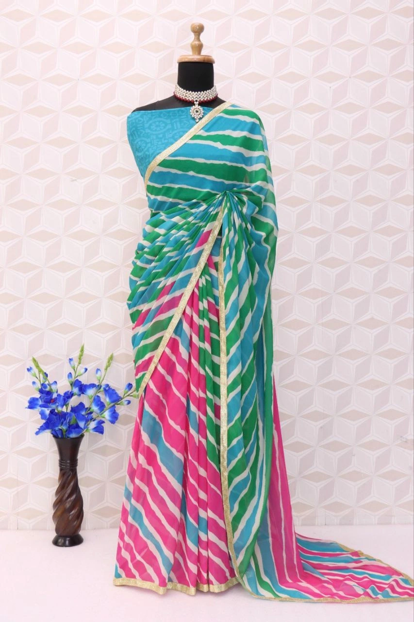 Alia Bhatt Inspired Georgette Saree - Bollywood Glamour Collection-Green-4