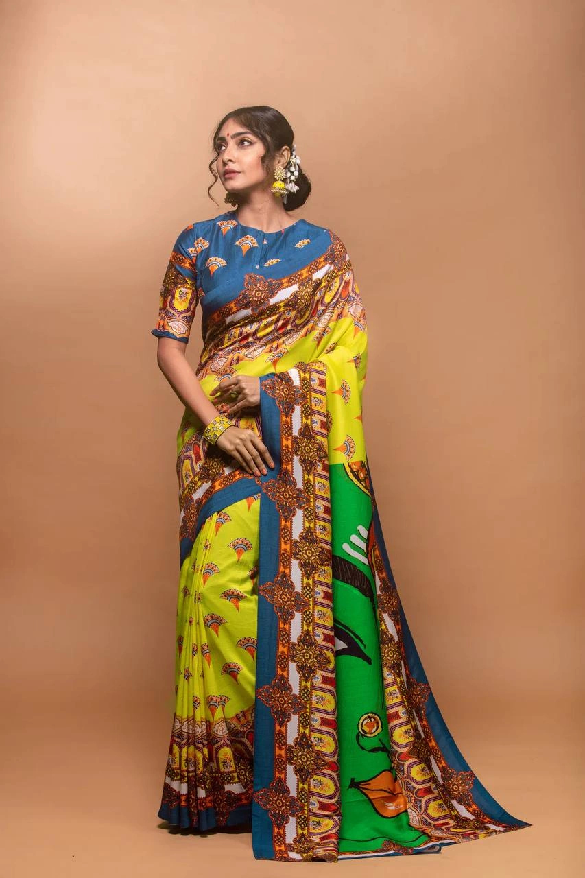 Navratri Saree: Crepe Silk Elegance-YELLOW-1