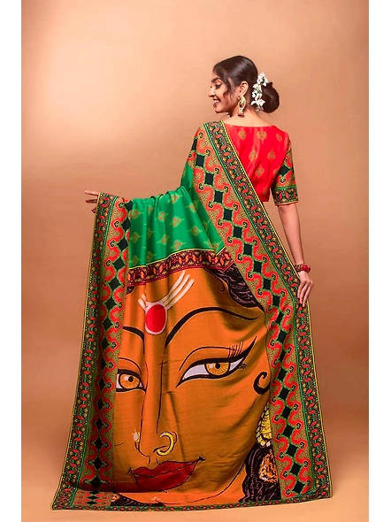 Navratri Saree: Crepe Silk Elegance-Cyan-1