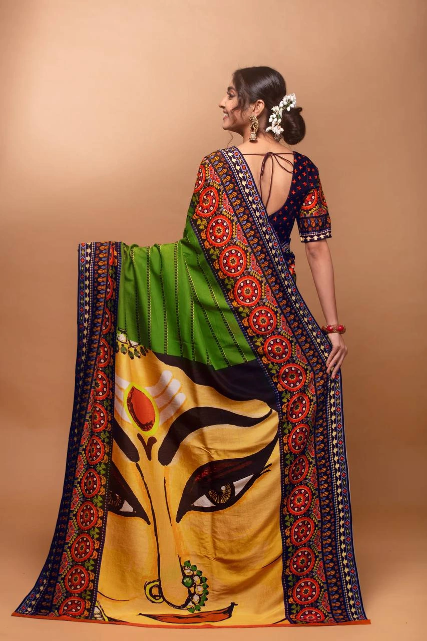 Navratri Saree: Crepe Silk Elegance-Green-1