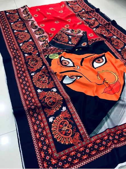 Navratri Saree: Crepe Silk Elegance-Red-2