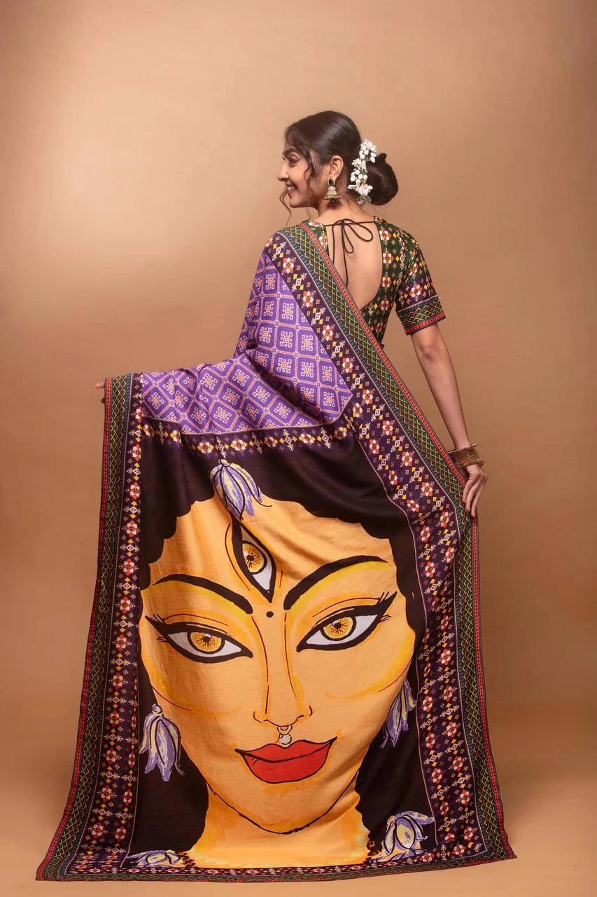 Navratri Saree: Crepe Silk Elegance-Purple-1