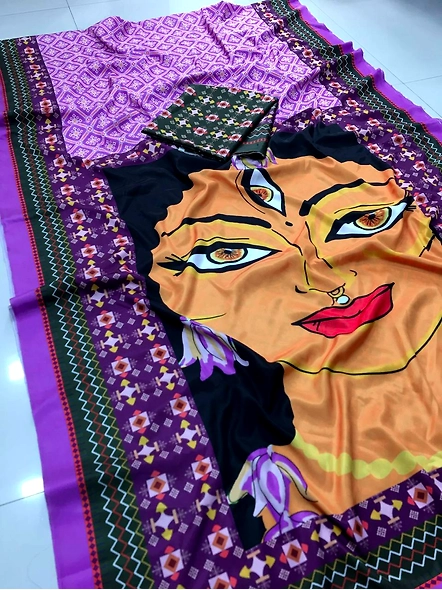 Navratri Saree: Crepe Silk Elegance-Purple-2
