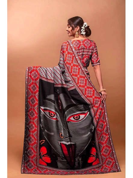 Navratri Saree: Crepe Silk Elegance-Grey-1