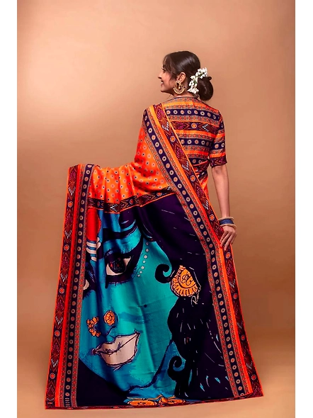 Navratri Saree: Crepe Silk Elegance-Orange-1