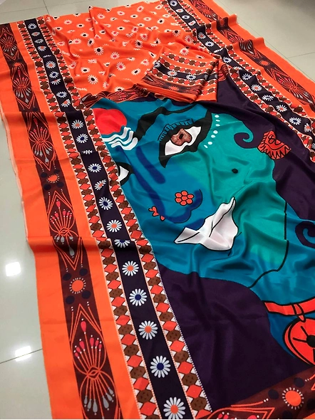 Navratri Saree: Crepe Silk Elegance-Orange-2