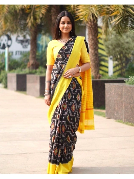 Yellow Linen Digital Printed Saree - Elegant Saree for All Occasions-Yellow-1