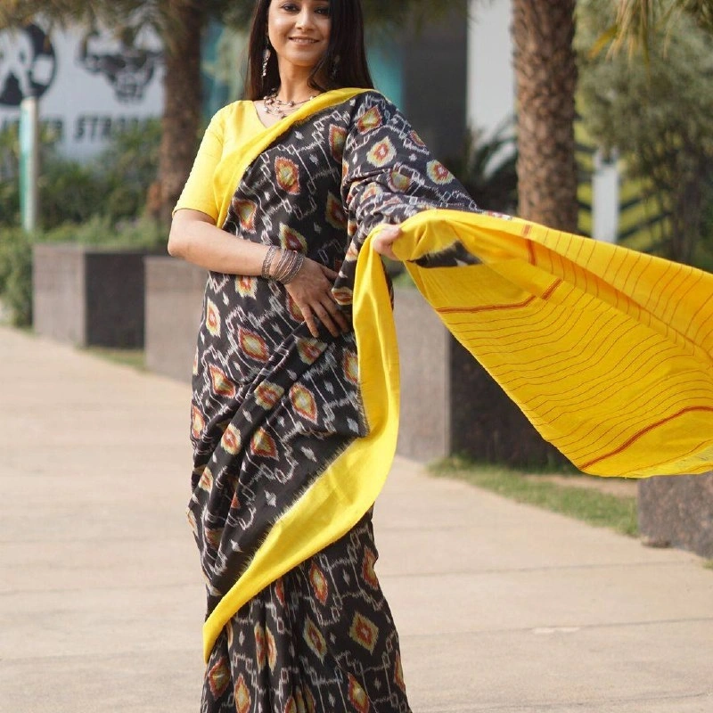 Yellow Linen Digital Printed Saree - Elegant Saree for All Occasions-Yellow-3