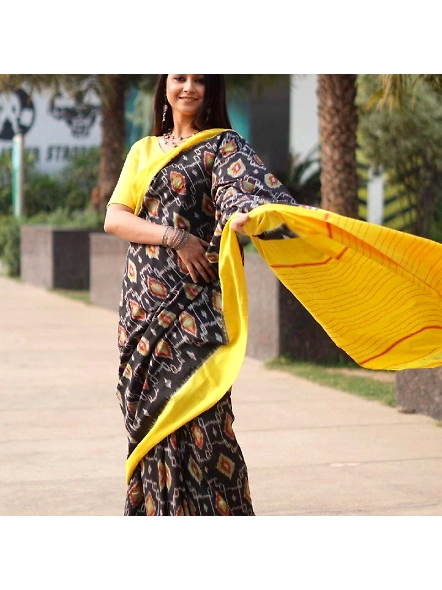 Yellow Linen Digital Printed Saree - Elegant Saree for All Occasions-Yellow-3
