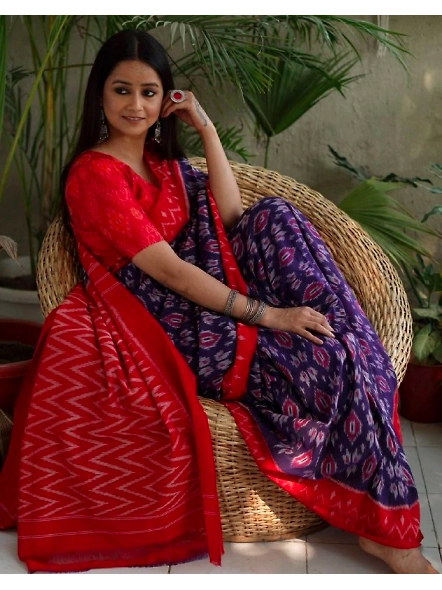 Red Linen Digital Printed Saree - Elevate Your Ethnic Style-Red-2