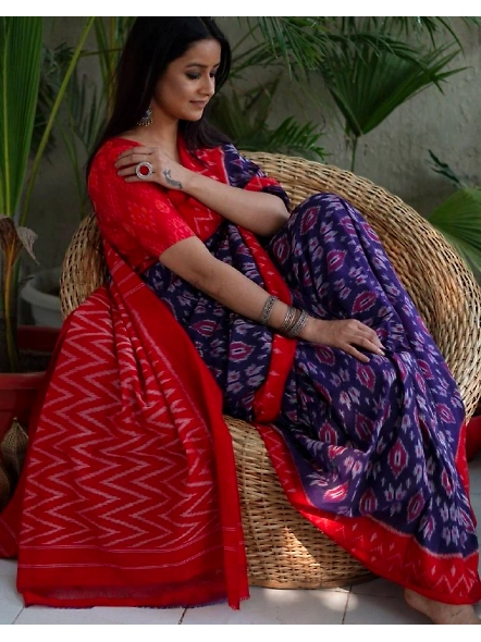 Red Linen Digital Printed Saree - Elevate Your Ethnic Style-Red-3
