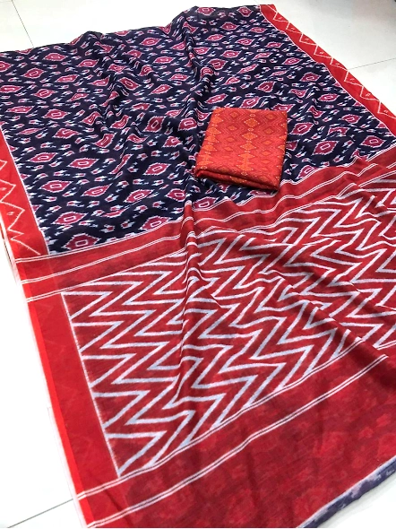 Red Linen Digital Printed Saree - Elevate Your Ethnic Style-Red-4