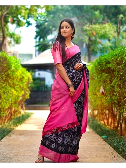 Pink Linen Saree with All-Over Digital Print - Elegant &amp; Comfortable-NT-566